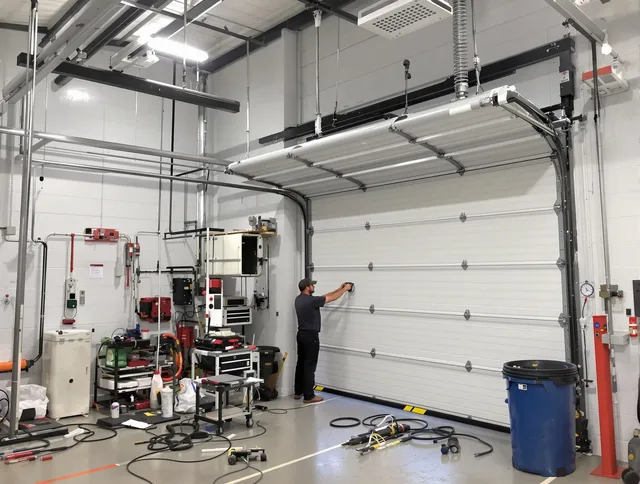 South Windsor Garage Door Repair certified technician performing commercial door repair at a South Windsor business facility