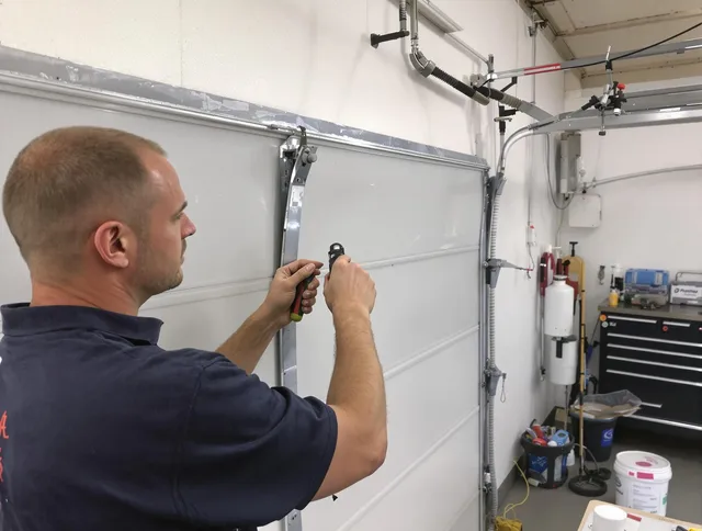 Before and after garage door dent repair by South Windsor Garage Door Repair in South Windsor